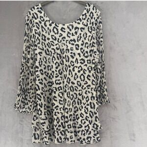 Laurie Felt Top Womens Large Cream Black V-Neck‎ Reversible Tiered Ruffle Flowy